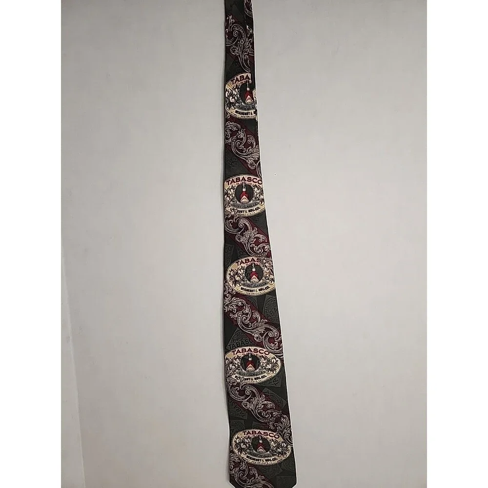 Men's Tabasco Novelty 100% Silk Hot Sauce Tie  Olive Green and Red VGC